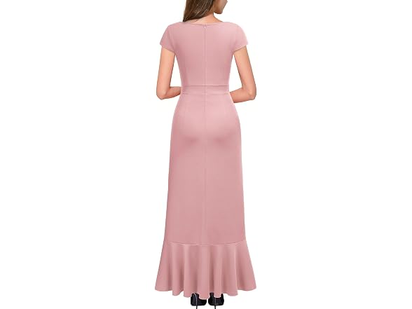 Miusol Women (L) V Neck Ruffle Split Dress Pink