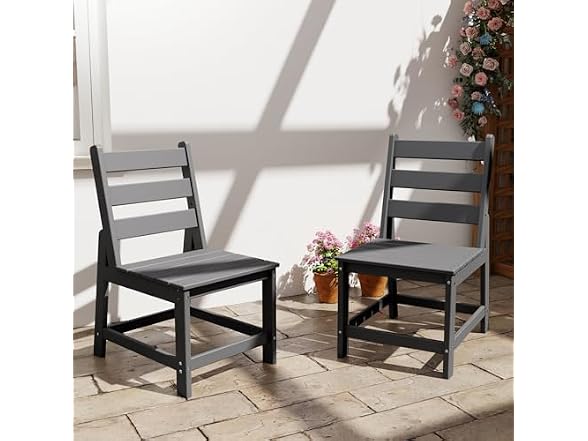 GREENVINES HDPE Outdoor Dining Chairs Set of 2, Armless Chair, Black