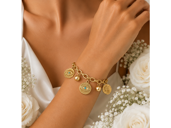 18K Gold Evil Eye Charm Bracelet