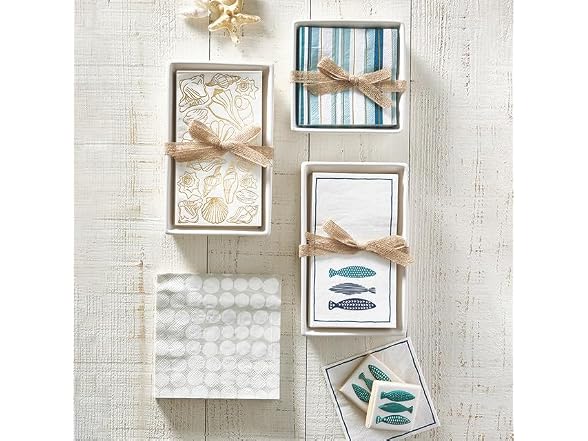 Ceramic Tray and 20 Absorbent 3-Ply Paper Napkins Gold Shells