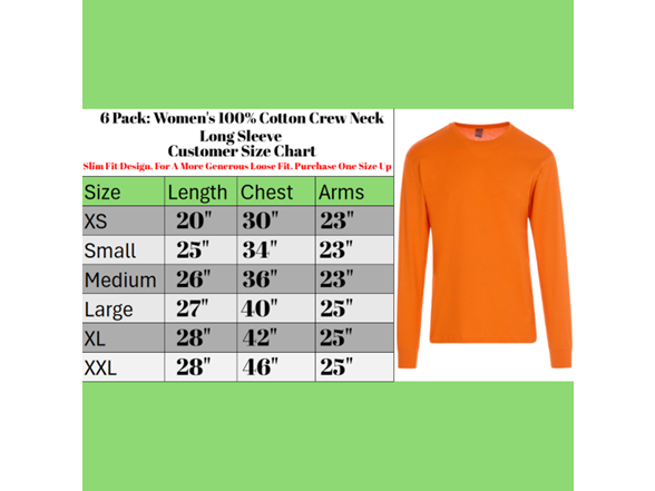 6Pk Womens Safety Orange L/S Shirts