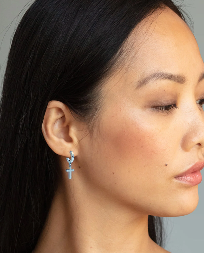 Unisex Cross Hoop & Stud Earring Set - Gallery 15