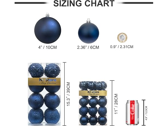 KI Store Large Dark Blue Christmas Balls 4-Inch 16pcs