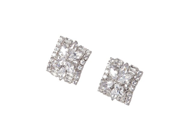 S/S Silver Tone Floral Cluster Cubic Zirconia Stud Earrings