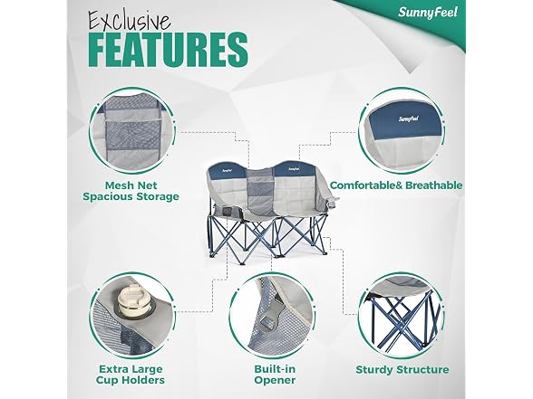 SUNNYFEEL Grey-Blue Loveseat Camping Chair