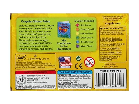 Crayola Washable Glitter Paint 6 Count