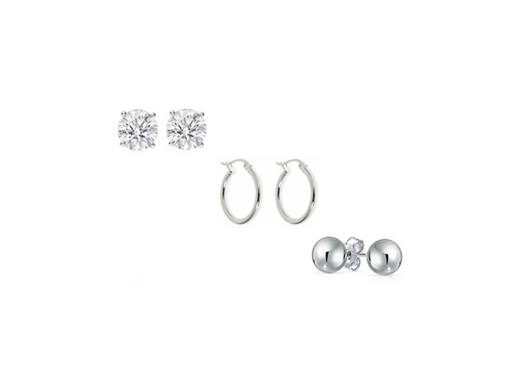 Yeidid Set of 3 18K Rose Gold Plated Sterling Silver Hoop , Crystal Stud and Ball Stud Earrings