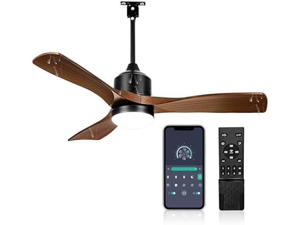 AMZATYI 42 Inch Smart Outdoor Ceiling Fan, Brown