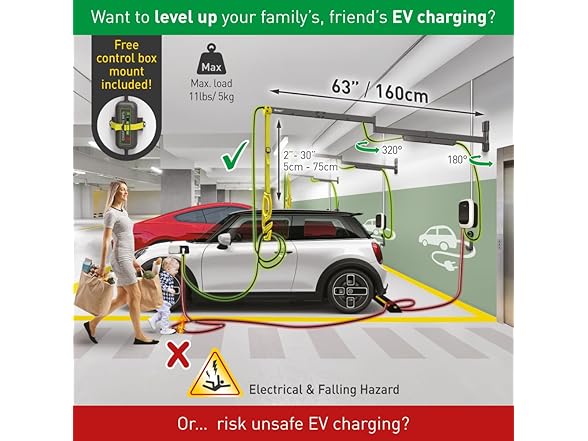 Barkan EV160WM2 63" EV Charging Cable Wall Arm
