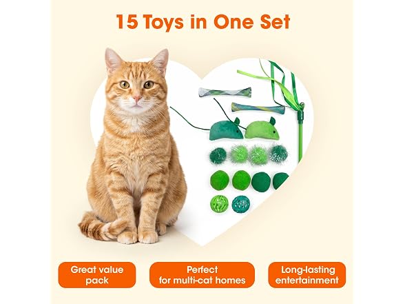 ASPCA 15-Piece Cat Toy Variety Pack, Green
