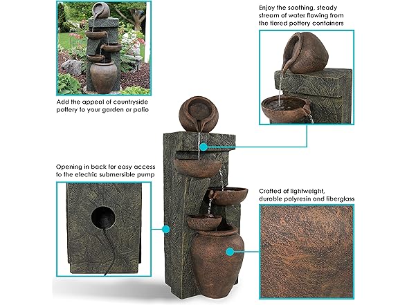 Sunnydaze 39-Inch Cascading Earthenware Fountain