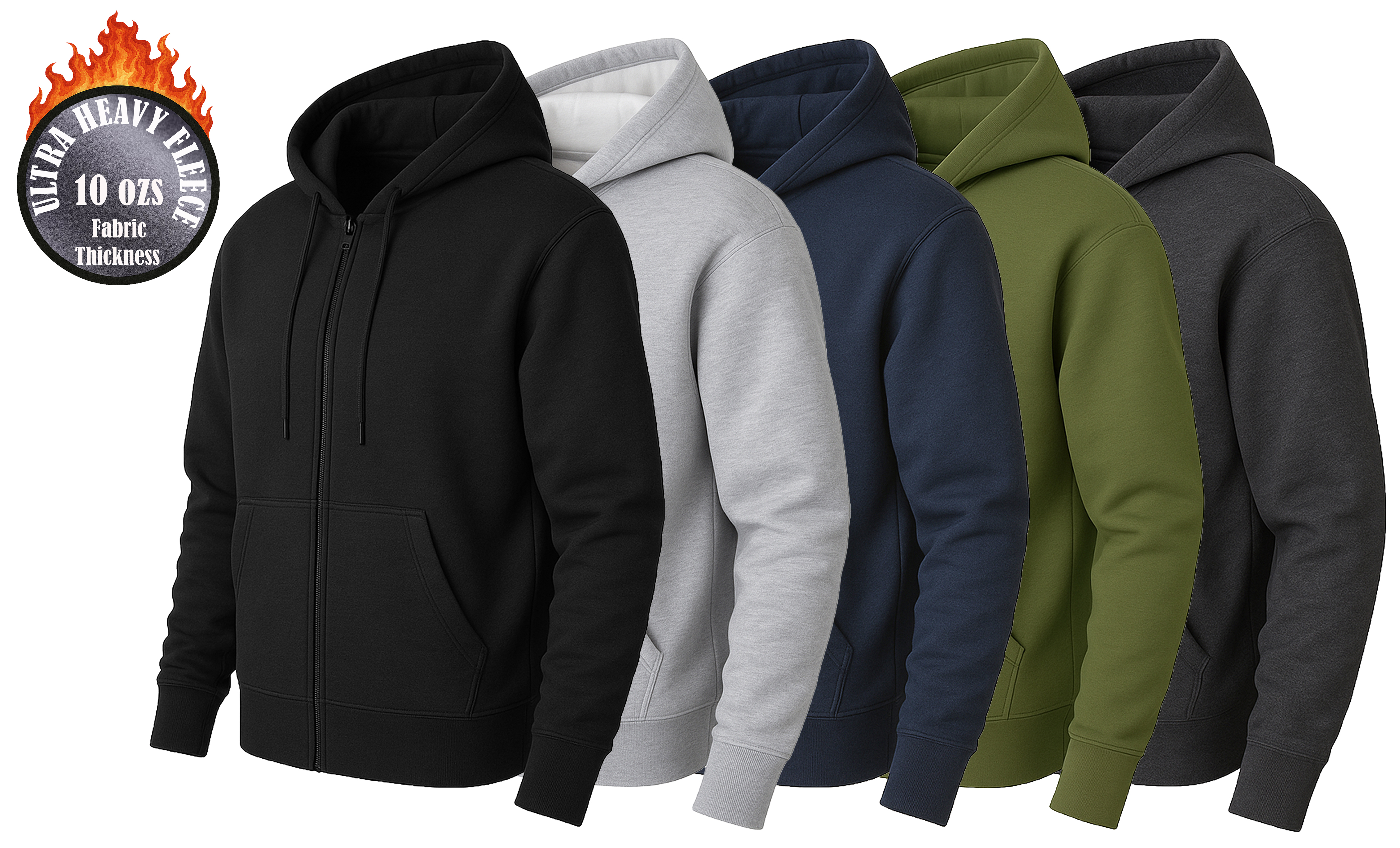 3Pk Mens Heavyweight Fleece-Lined Full Zip Hoodie - Gallery 7