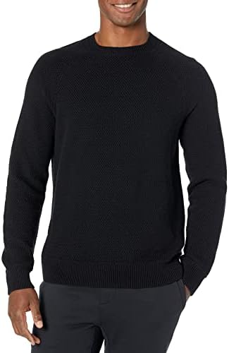Amazon Essentials Oversized Crewneck Sweater for Men, Textured, Cotton, Black, Medium