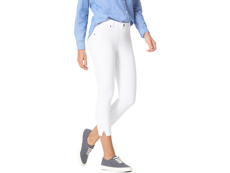 HUE Women's Ankle Slit Essential Denim Capri, White, Small