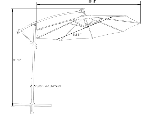 LeisureMod 10Ft Cantilever Umbrella w/ LEDs