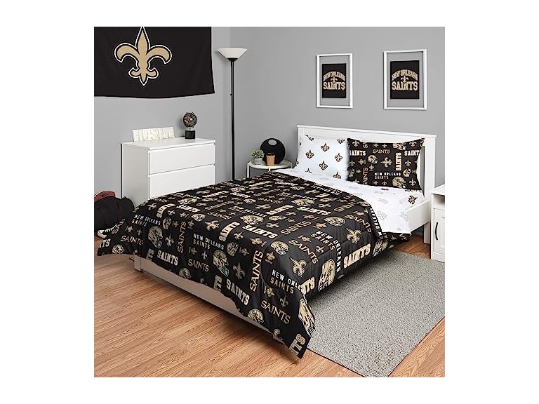 FOCO New Orleans Saints NFL Team Color Bed In a Bag Comforter Bedding 5 Piece Full Set