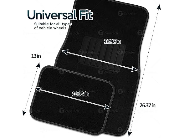 Zone Tech FM0005 4-PC Black Car Carpet Floor Mat Black