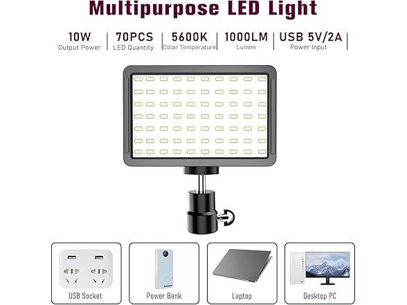 (3 PACK) Photography Lighting Kit Dimmable 5600K USB LED Lights w/Tripods