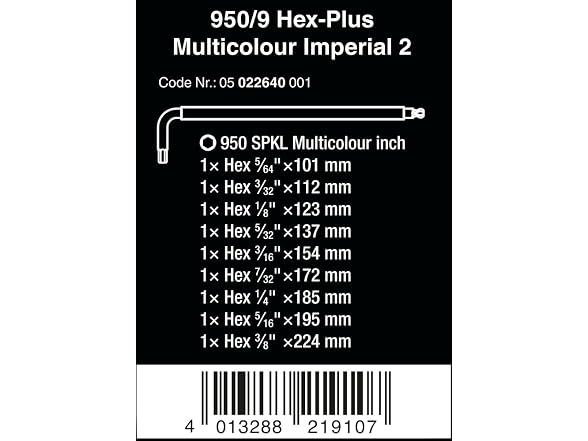 Wera 05022640001 950/9 Hex-Plus mperial 2 LKey Set