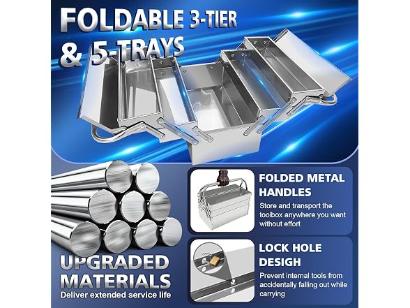 3-Tier 5 Tray Metal Cantilever Tool Box
