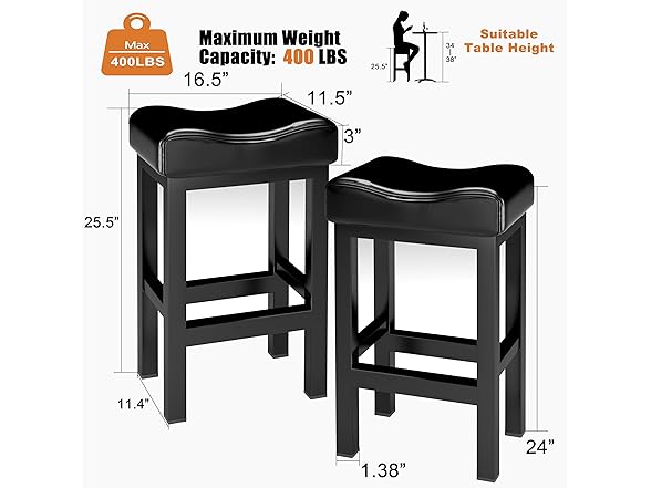SANUMY SANUMY Bar Stools Set of 2, 24 Inch Coun