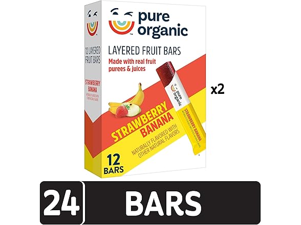 24CT Pure Organic Layered Fruit Bars, Strawberry Banana