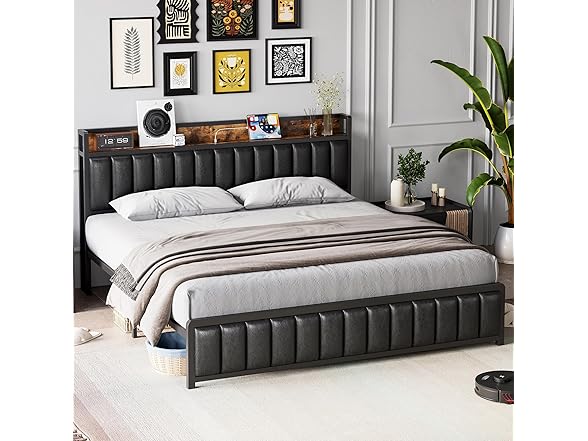 DEALHOUSE Bed Frame w/Storage Headboard