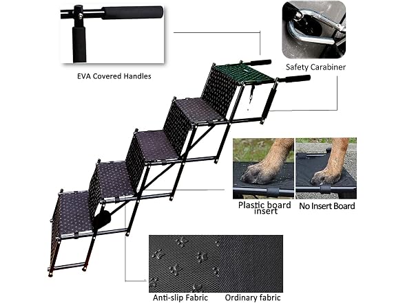 Upgraded Dog Stairs, Metal Frame Foldable Large Dog Step