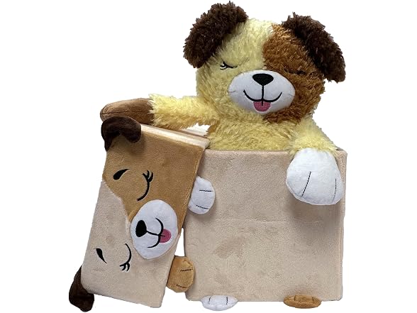 Happy Nappers Adorable Storables - Tan Dog 8" Plush & Cube Bin