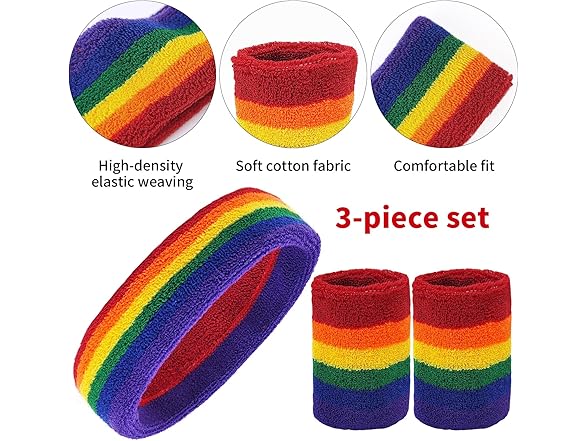 HFZRZFH Rainbow Sweatband Set, 3-Piece