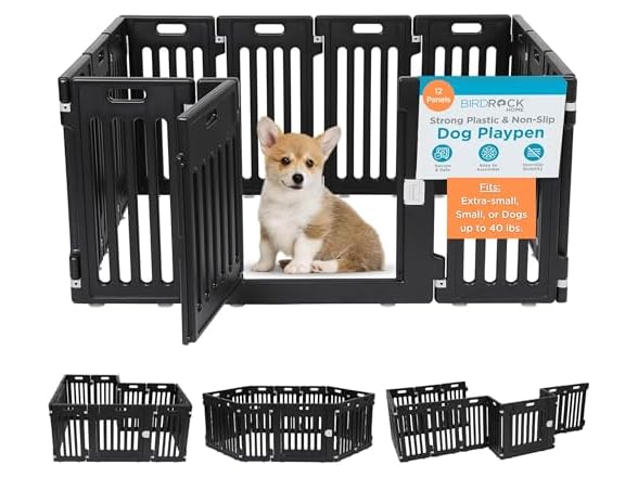 BIRDROCK HOME Dog Playpen w/Door, 12 Panel, 25.6"