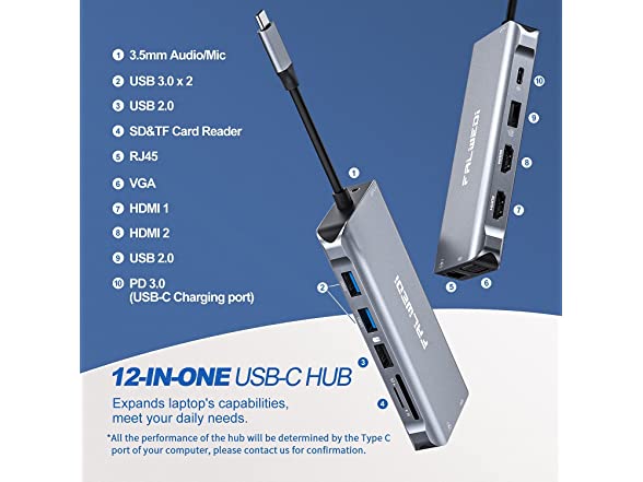 Falwedi Triple Display 12 in 1 USB C Hub (Open Box)