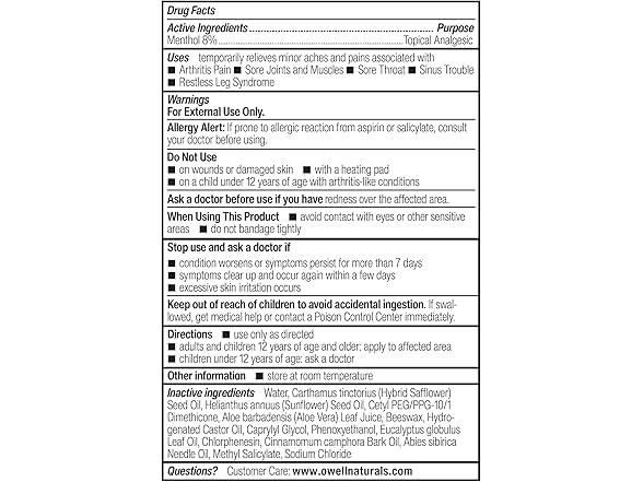 OWELL NATURALS Owell Pain Relief Cream 7oz