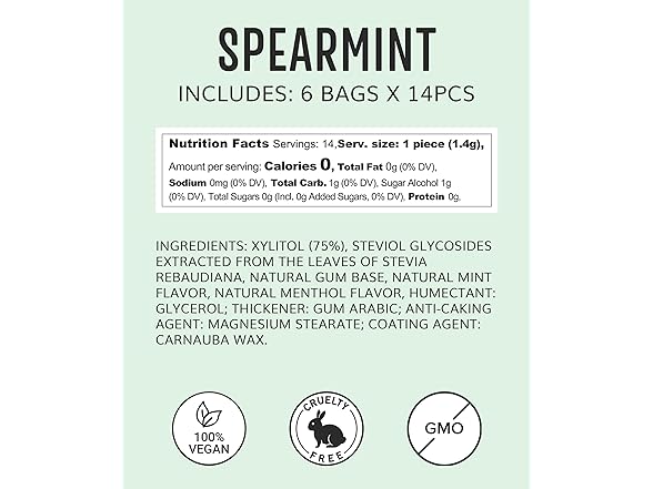 HAPPY ECO Sugar Free Spearmint Gum, 84pc