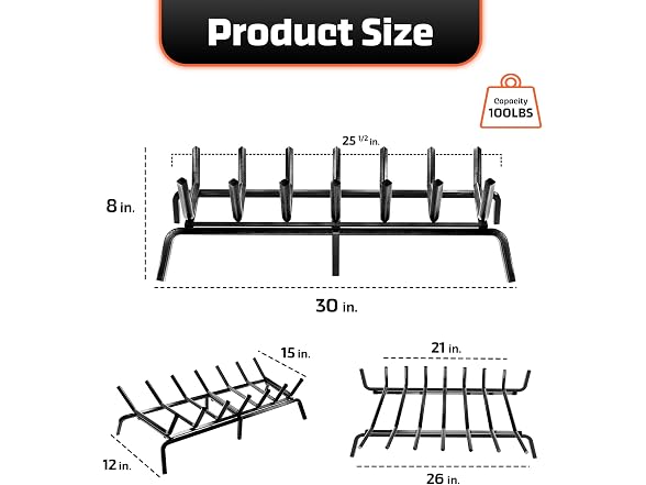 IDZO Solid Steel Fireplace Grate 30 Inch