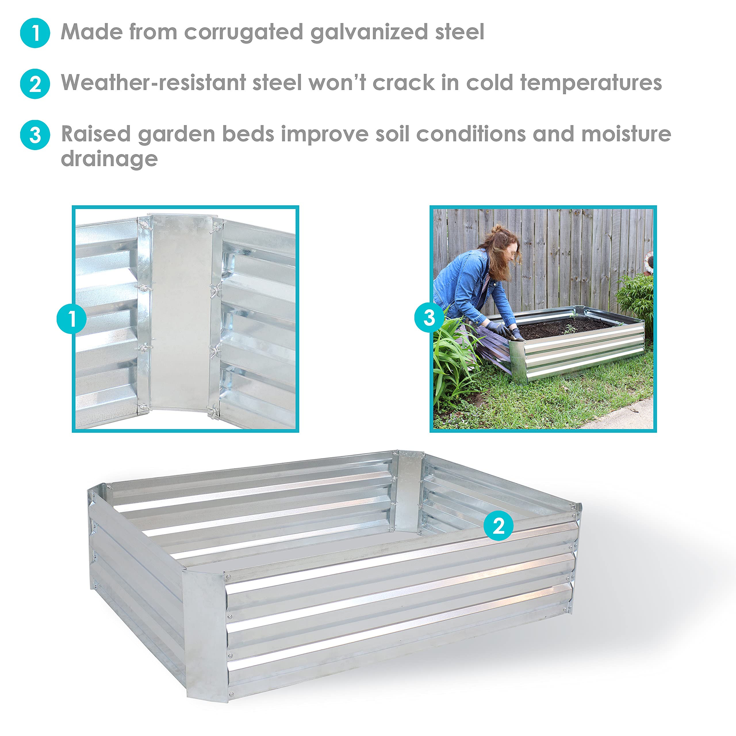 Sunnydaze 47" Silver Steel Raised Garden Bed - Gallery 10