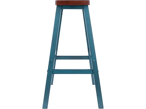 Winsome Satori Saddle Seat 29In Bar Stool Rustic Teal and Walnut