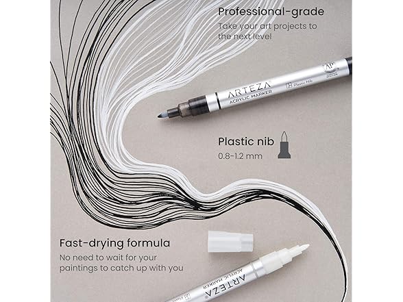 ARTEZA Acrylic Paint Markers, Set of 12 White