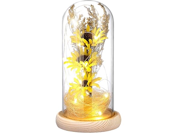 Artificial LED Sunflower in Glass Dome