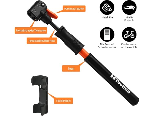 TOOLITIN Mini Bike Pump, Portable Bicycle Acce