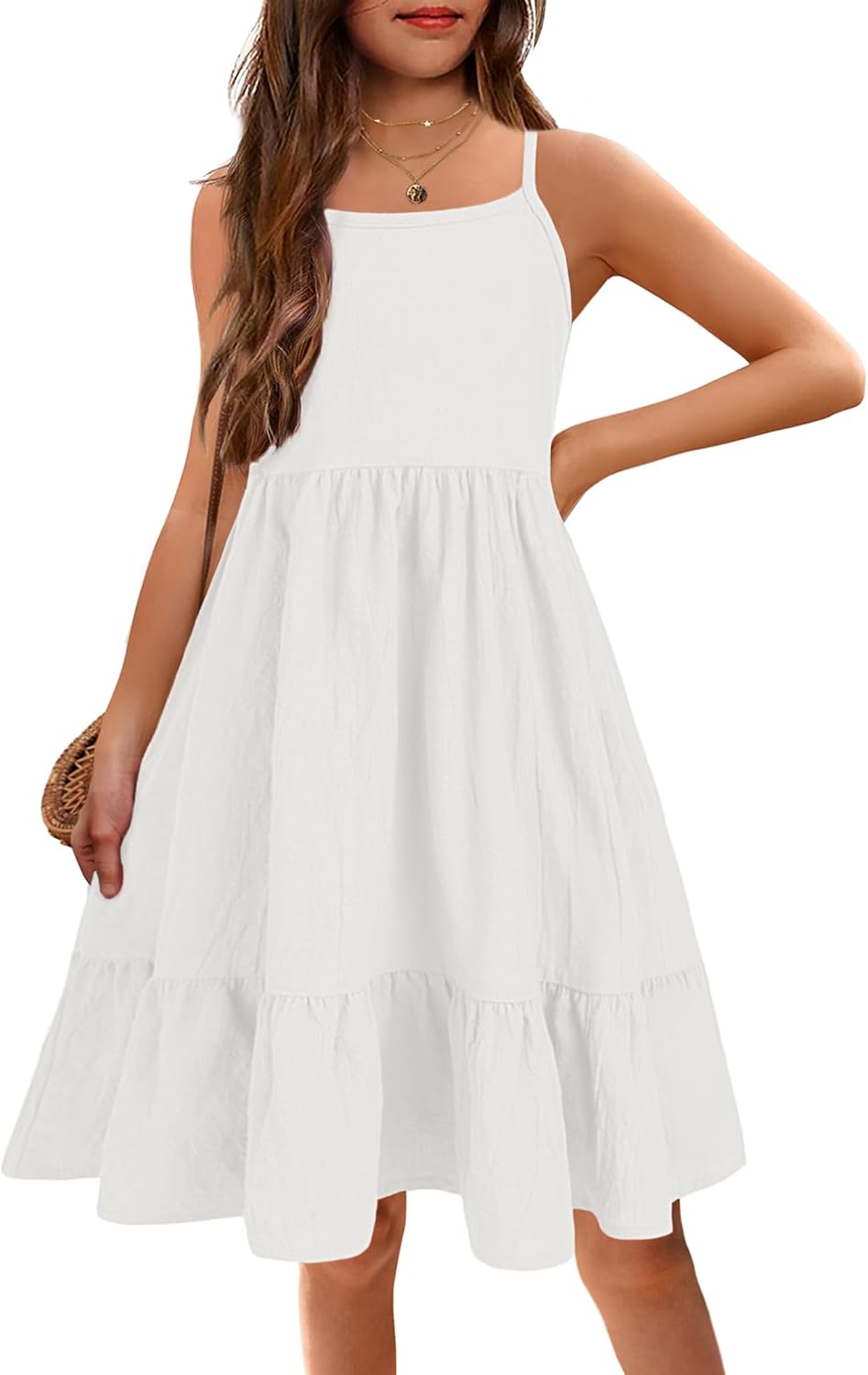 Arshiner Girls (4-5T) Dress Summer Spaghetti Midi - Gallery 3