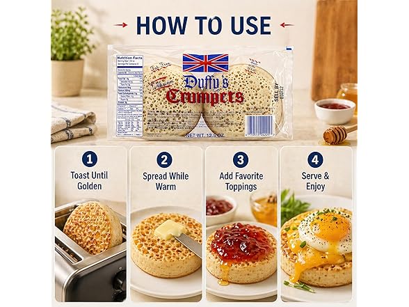Duffy’s Crumpets British Breakfast Bread, 8 Pack
