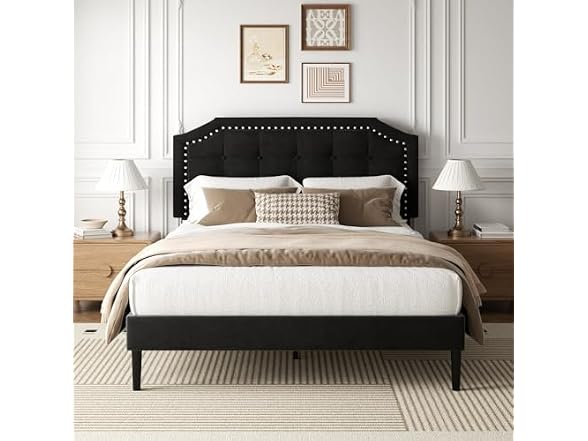 King Platform Bed Frame, Upholstered