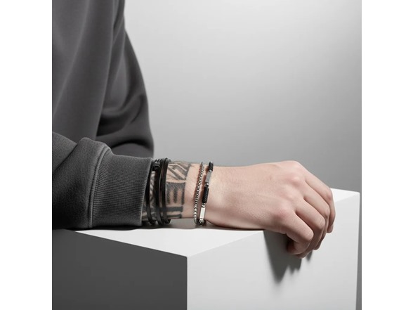 Mens Curb Chain & Bead Bracelet