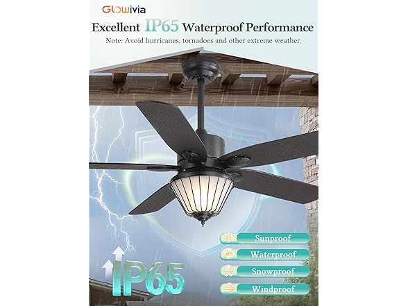 Glowivia Waterproof Outdoor Ceiling Fan, Black