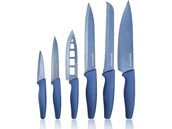 Nutriblade Knife Set with Block by Granitestone 6-Piece (Blue)