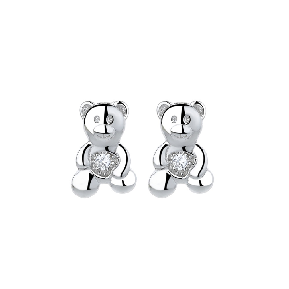 White Gold Plated Bear Earrings - Gallery 3