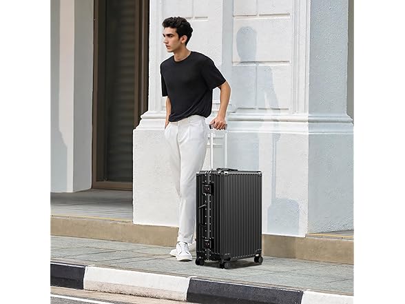 AnyZip Luggage PC+ABS Aluminum Frame Zipperless Checked Luggage Hard Shell Suitcase with TSA Lock Double Spinner Wheels 28 Inch Black (Open Box)