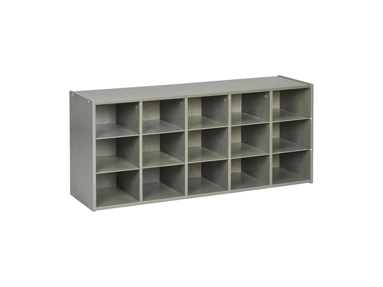 ECR4Kids Streamline 15 Cubby Tray Storage Cabinet, 3x5, Classroom Furniture, Grey Wash