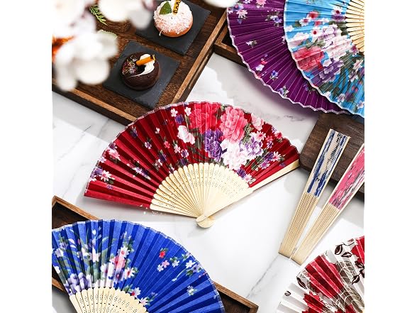 Chuangdi 12 Pcs Folding Hand Fans for Line